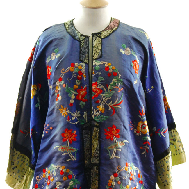 front of Blue Silk Mandarin Robe