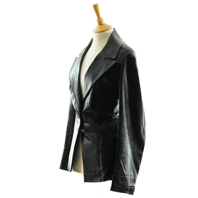 side of 70s Vintage Black Leather Jacket