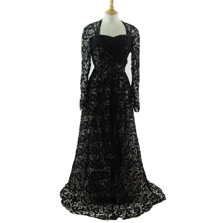 50s Black Lack Evening Dress