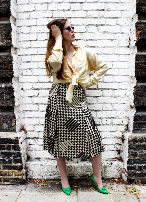 70s Silk Black And Cream Skirt