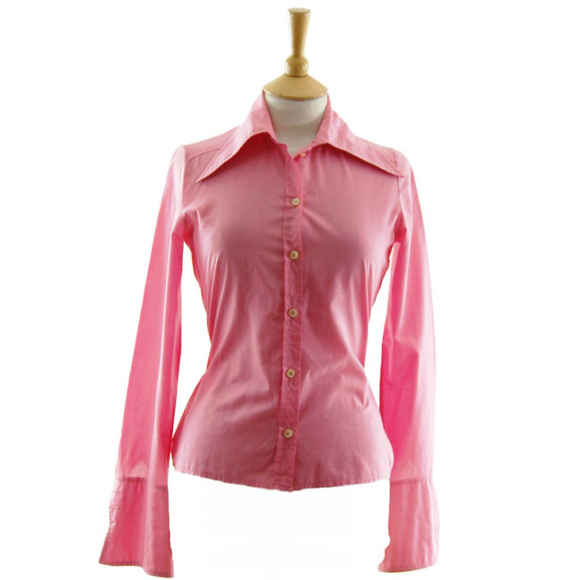 70s Womens Pink Long Collar Shirt