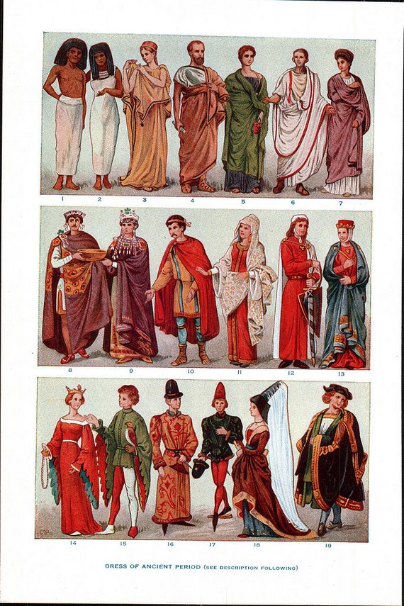 Egyptian to Nurnberg pageant of men and women wearing various tunics Egyptian to Nurnberg pageant of men and women wearing various tunics