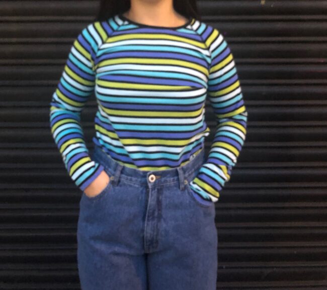 Green And Blue Long Sleeve Tee Shirt