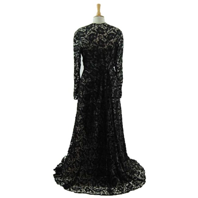 back of 50s Black Lack Evening Dress