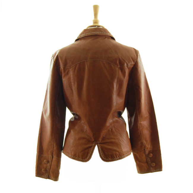 back of Vintage Tan Leather Womens Jacket