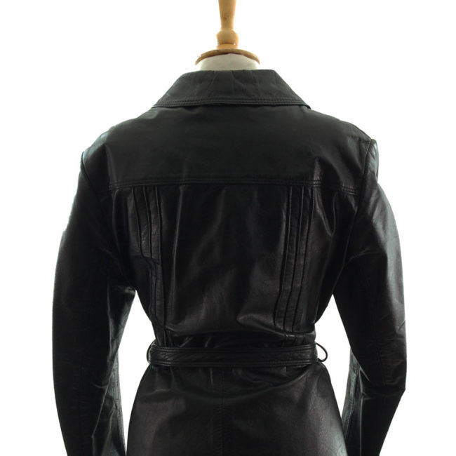close back of 70s Vintage Jet Black Leather Jacket