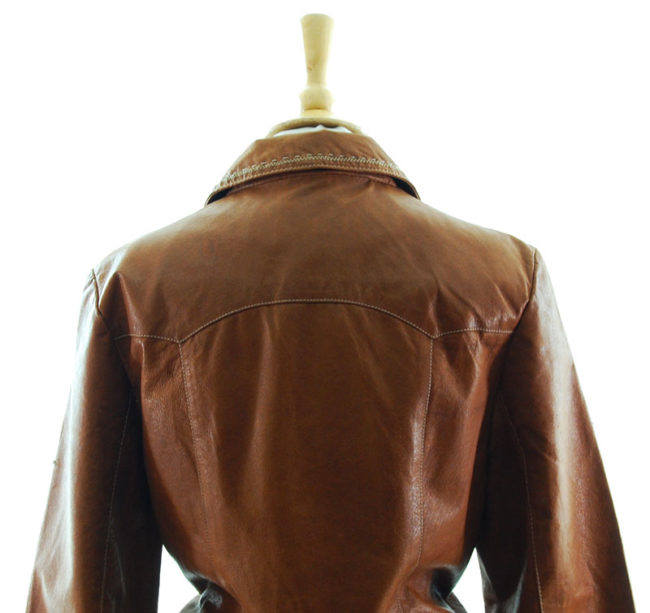 close back of Vintage Tan Leather Womens Jacket