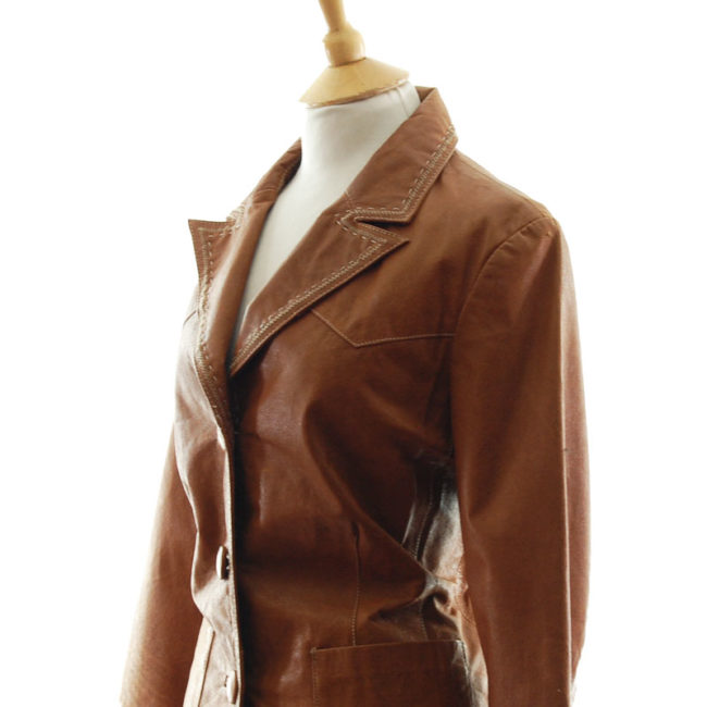 close side of Vintage Tan Leather Womens Jacket
