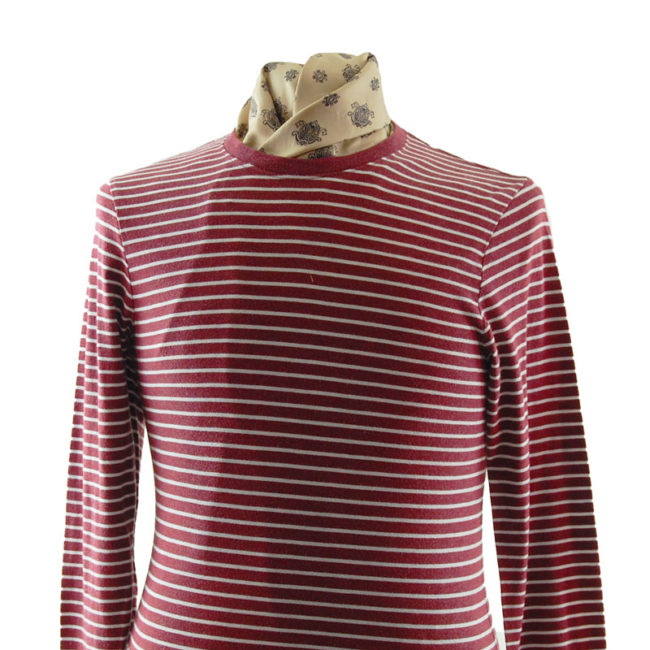 Old Navy close up of Burgundy Striped Tee Shirt