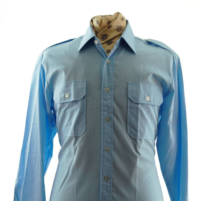 close up of 70s Baby Blue Work Shirt