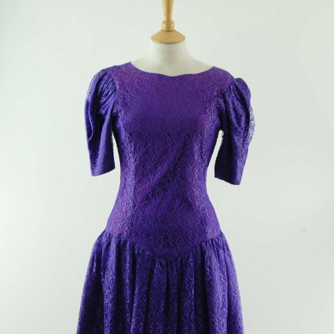 close up of 80s Purple Evening Dress