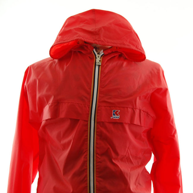 close up of K-Way Red Windbreaker Jacket