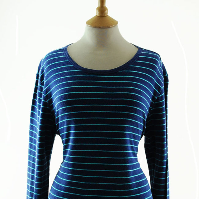 close up of Two Tone Blue Long Sleeve Tee Shirt