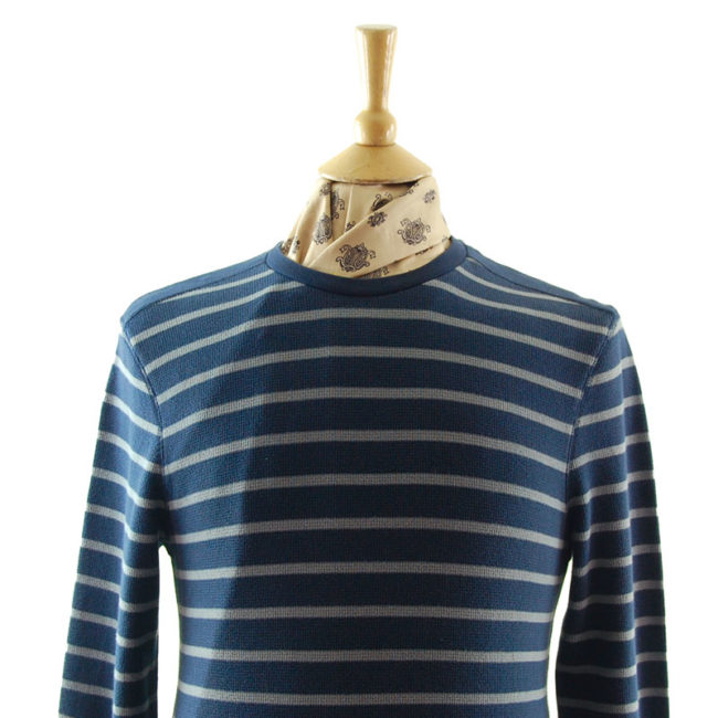 closer up of Mens Navy And Grey Striped Tee Shirt