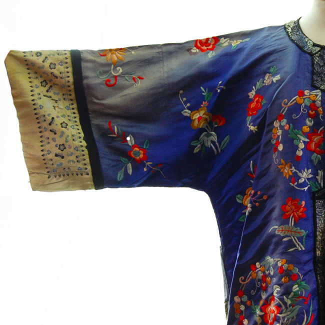 damage on Blue Silk Mandarin Robe