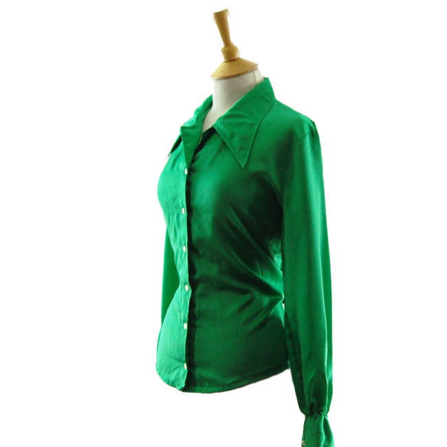 side of 70s Emerald Green Satin Blouse