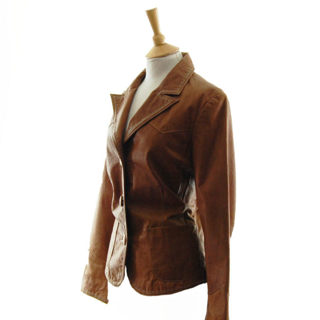 side of Vintage Tan Leather Womens Jacket