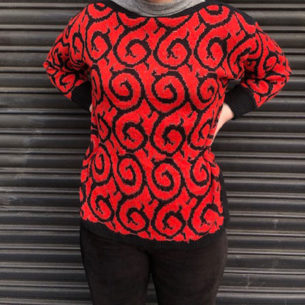 80s Red Glitter And Black Jumper