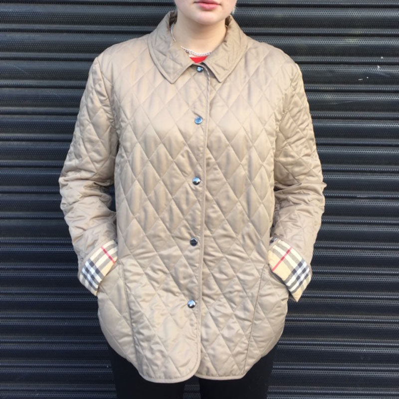 Burberry Cream Quilted Jacket - UK 14 - Blue 17 Vintage Clothing
