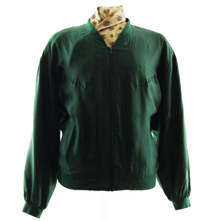 Forest Green Silk Bomber Jacket