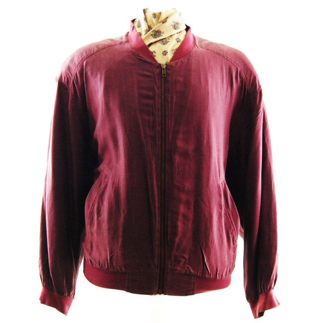 Mens Burgundy Silk Bomber Jacket