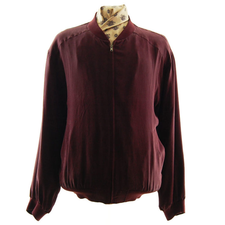 Wine Red Silk Bomber Jacket