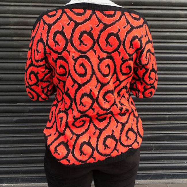 back of 80s Red Glitter And Black Jumper