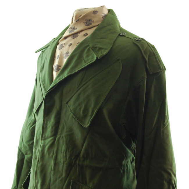 close side of Dutch Olive Green Military Jacket