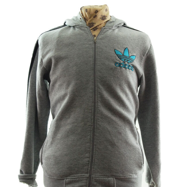 close up of Adidas Grey Zip Up Hoodie