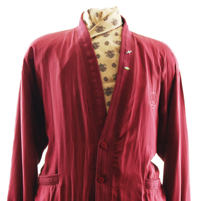 close up of Yorn Burgundy Silk Bomber Jacket