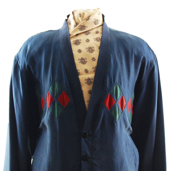 close up of Navy Silk Bomber Jacket