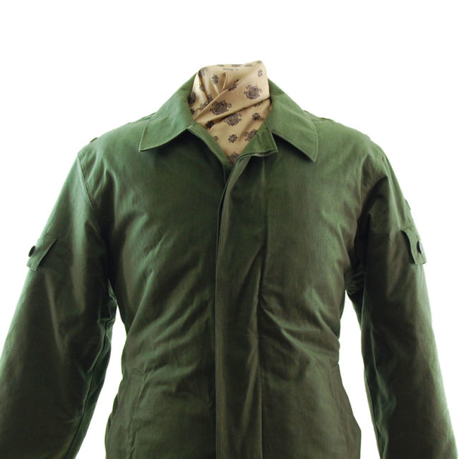 close up of Padded Olive Green Military Jacket