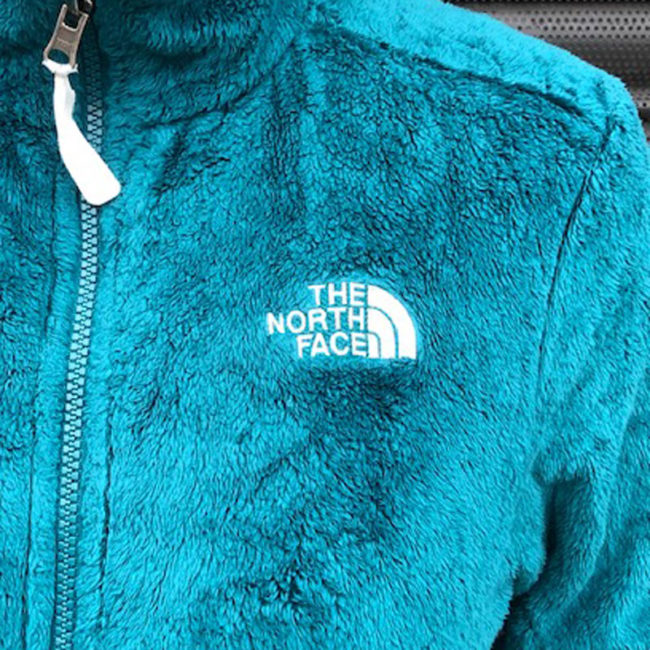 close up of The North Face Teal Green Hoodie