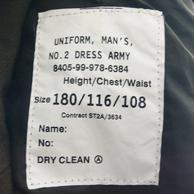 label of British Dress Army Jacket