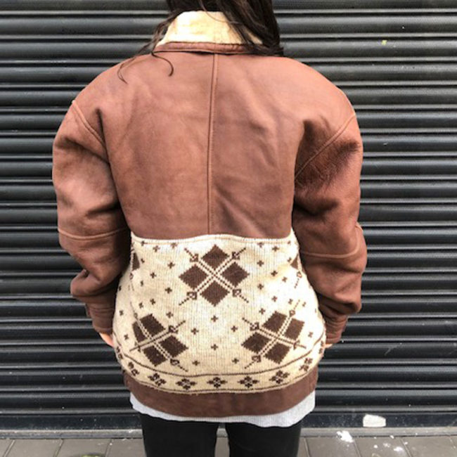 back of 70s Vintage Oversized Brown Leather Jacket