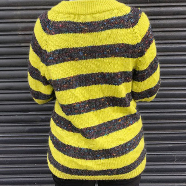 back of 80s Vintage Green And Grey Striped Jumper