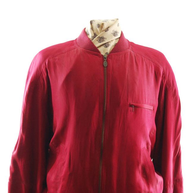 close up of Redpoint Red Silk Bomber Jacket