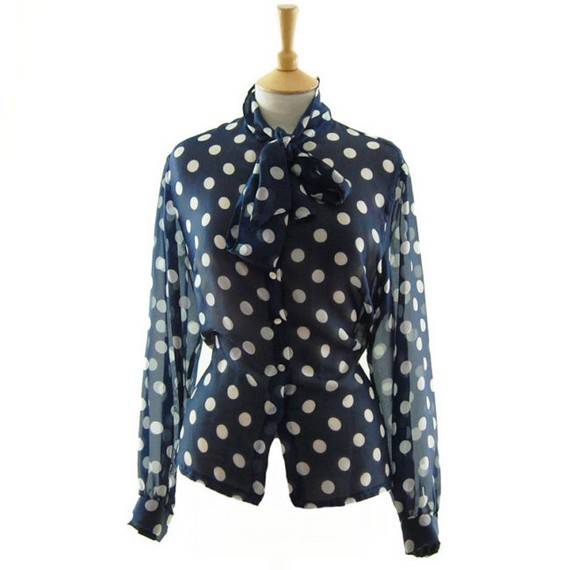 70s Long Sleeved Polka Dot Blouse
