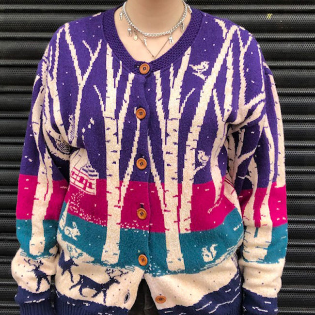 80s Christmas Woodland Design Cardigan