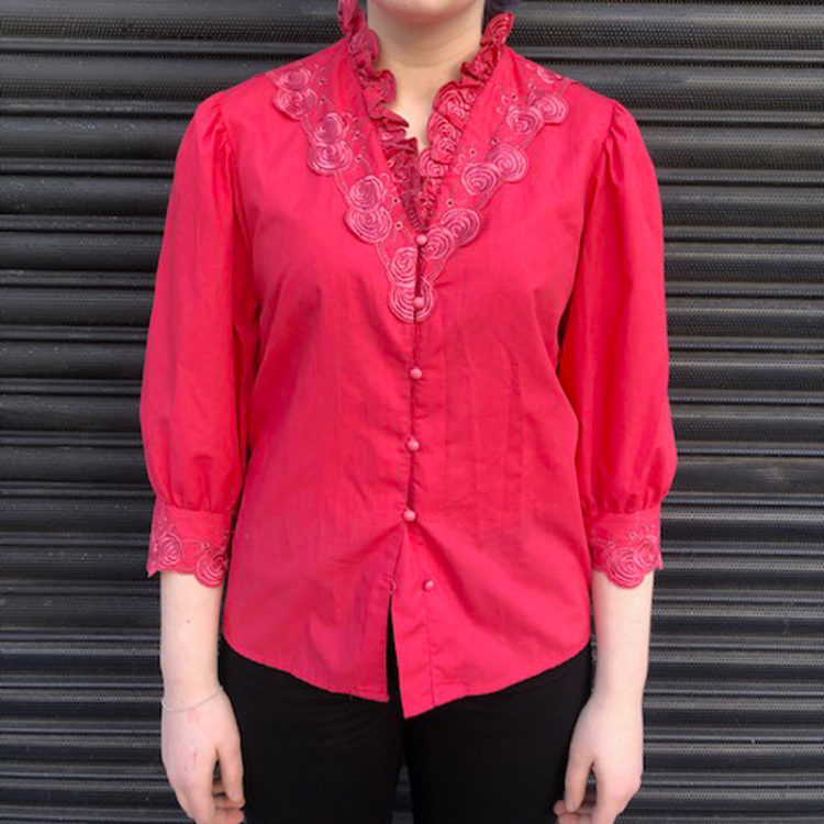 80s Magenta Ruffle Blouse