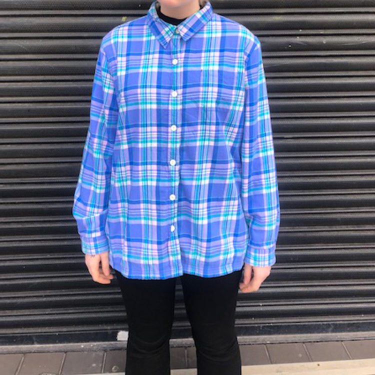 LL Bean Blue Checkered Fleece Lined Shirt