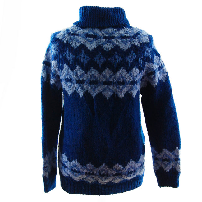 back of Navy Blue Buffalo Cardigan