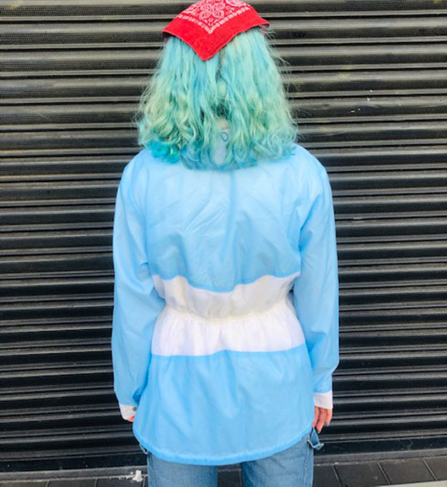 back of Rodeo Blue And White Windbreaker Jacket