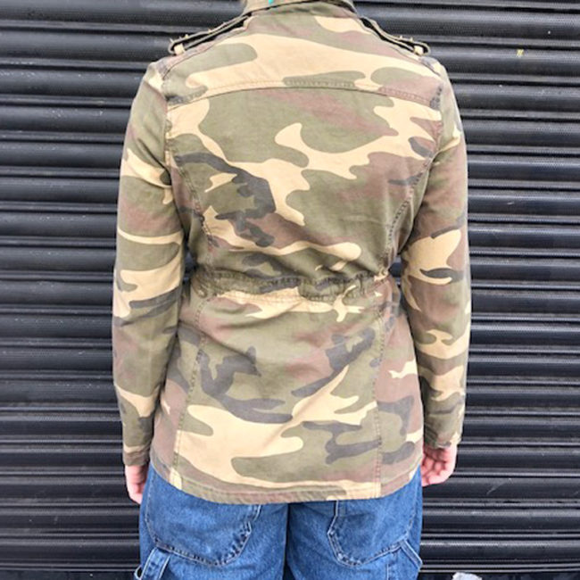 back of Studded Camo Print Denim Jacket