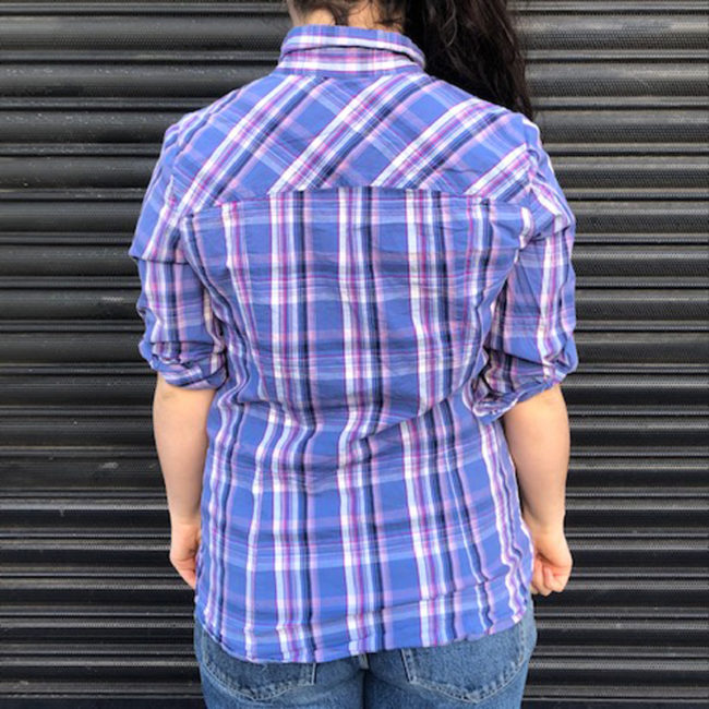 back of 90s V-neckline Plaid Shirt