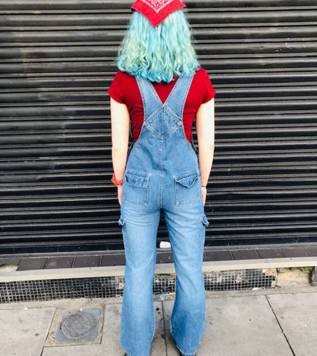 back of Vintage Flared Denim Dungarees