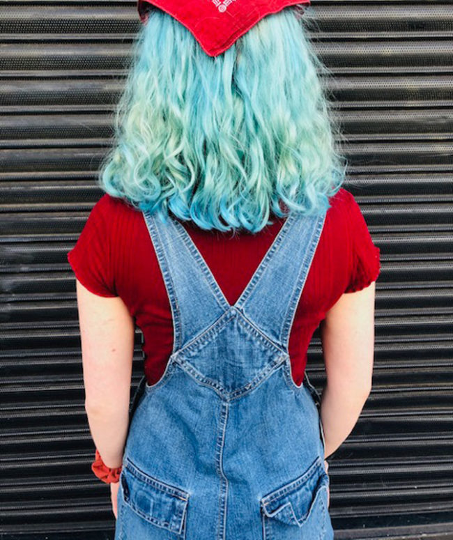 close up of Vintage Flared Denim Dungarees