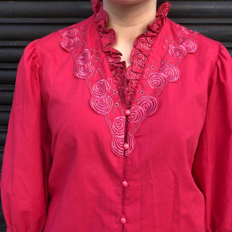 Magenta Ruffle Blouse 80s Magenta Ruffle Blouse - UK 10 - Blue 17 Vintage Clothing