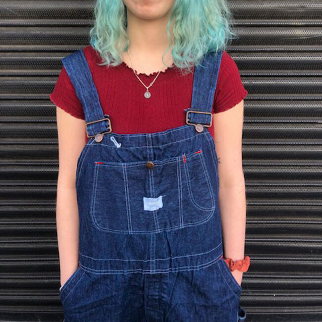 close up of Big Mac JC Penney Denim Dungarees