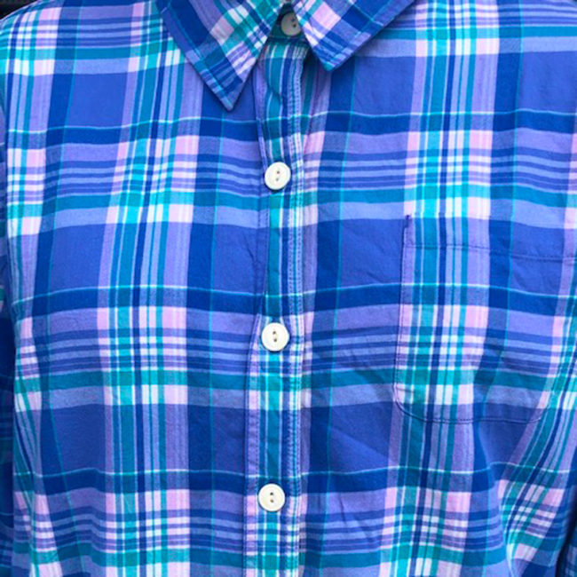 close up of Blue Checkered Fleece Lined Shirt